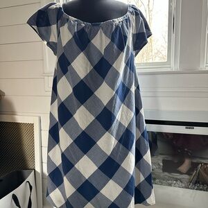 Southern Tide Blue and White Gingham Off-Shoulder Dress